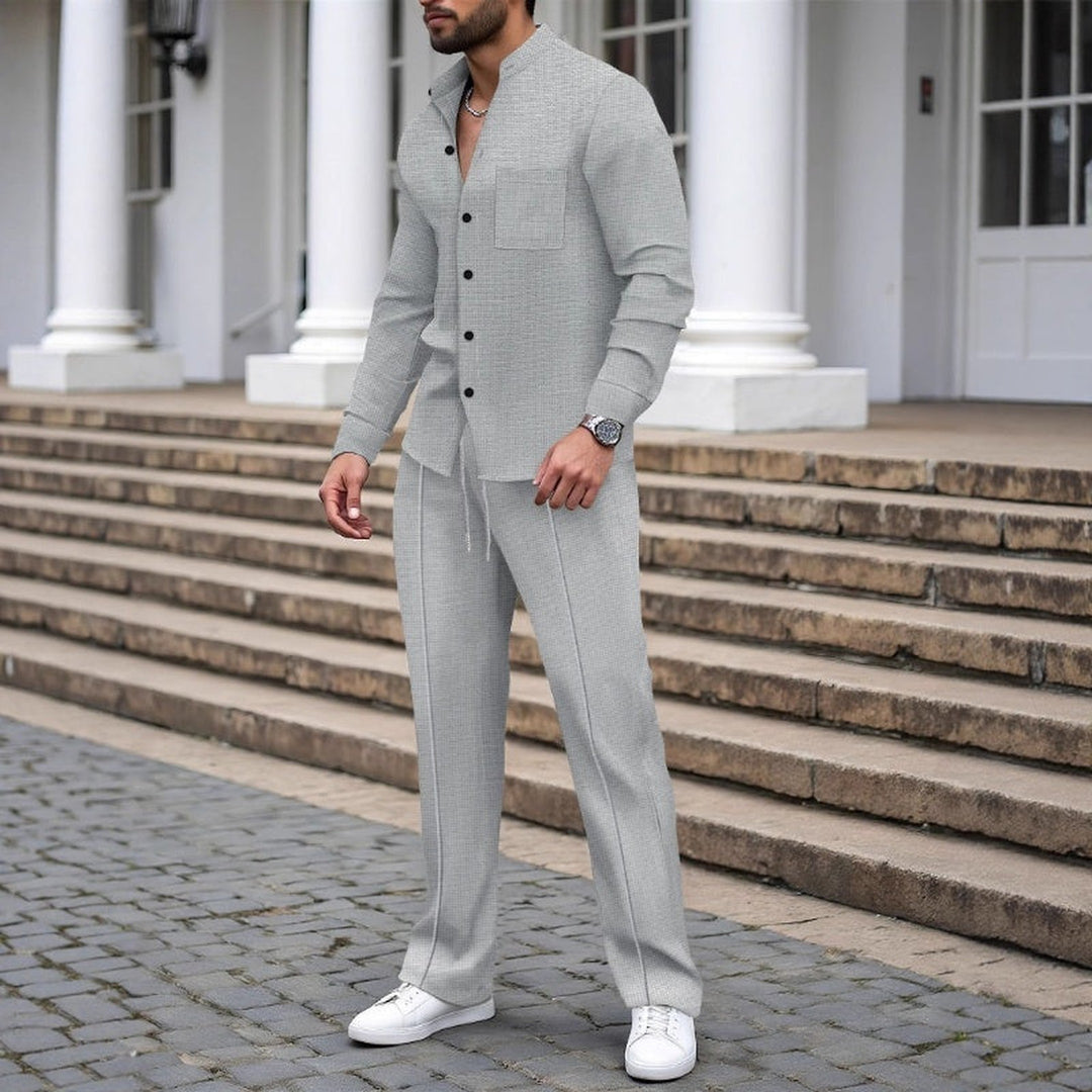 Men's Waffle Knit Shirt & Trousers Set – Relaxed Two-Piece – view 4