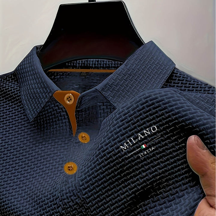Men's Textured Knit Polo Shirt – Smart Casual Staple – Navy