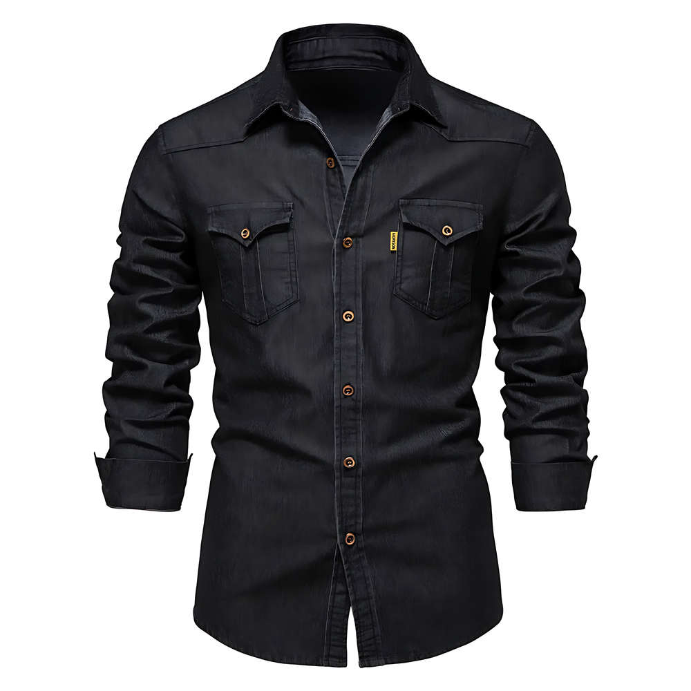 Men's Cotton Denim Shirt – Slim Fit Smart-Casual Button-Down