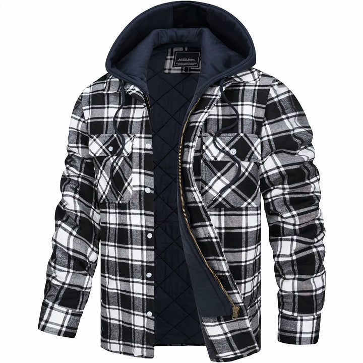 Men's Checked Casual Jacket with Zipper - Winter Warmth