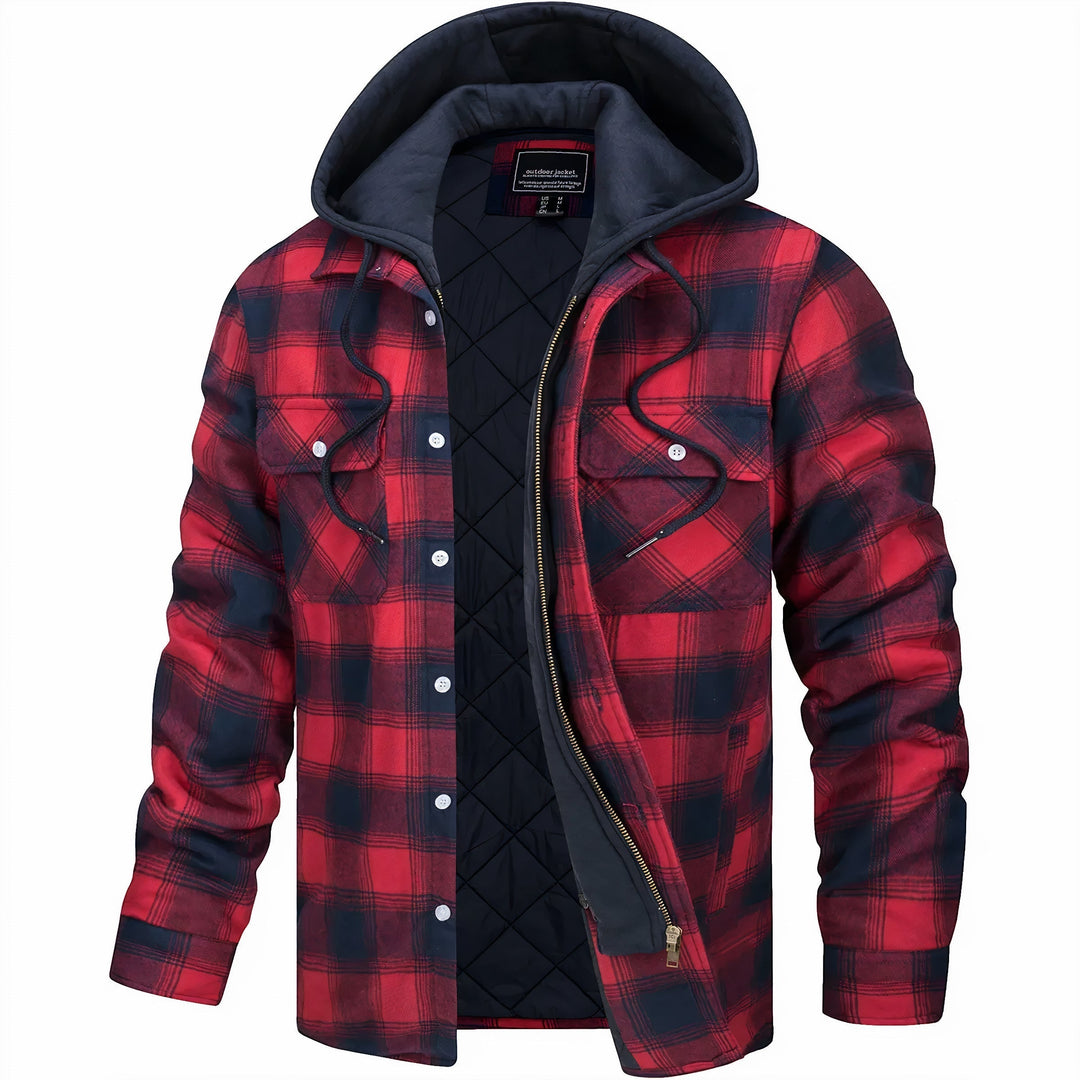 Men's Checked Casual Jacket with Zipper - Winter Warmth