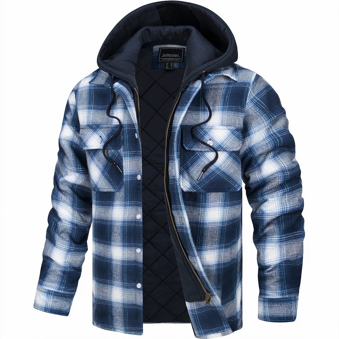 Men's Checked Casual Jacket with Zipper - Winter Warmth