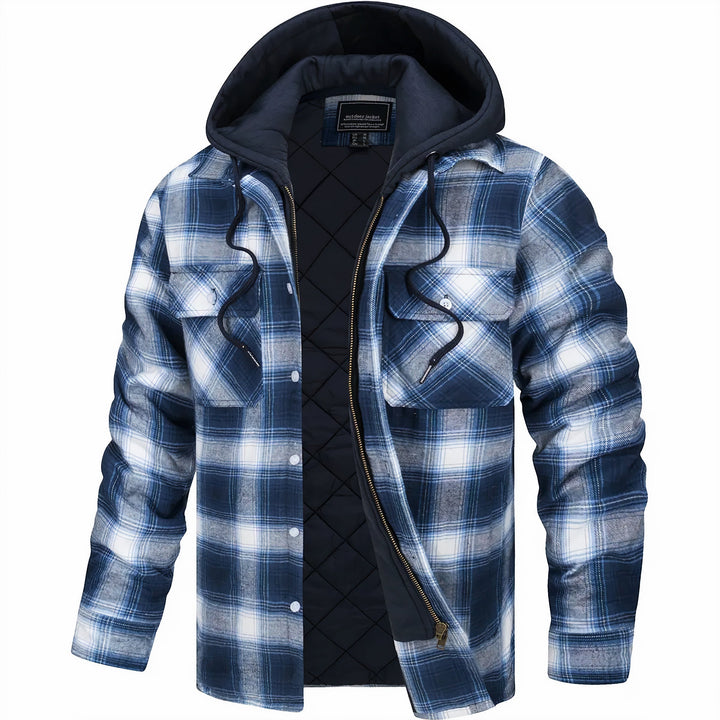 Men's Checked Casual Jacket with Zipper - Winter Warmth