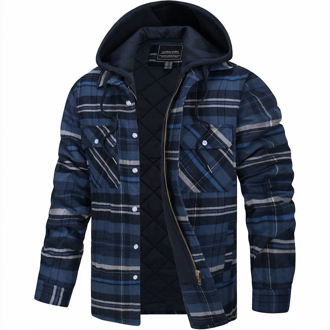 Men's Checked Casual Jacket with Zipper - Winter Warmth