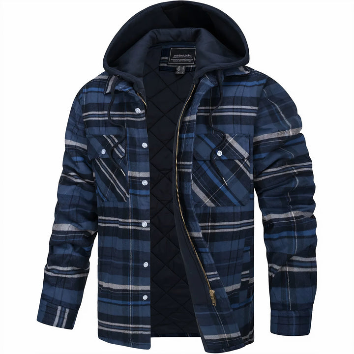 Men's Checked Casual Jacket with Zipper - Winter Warmth