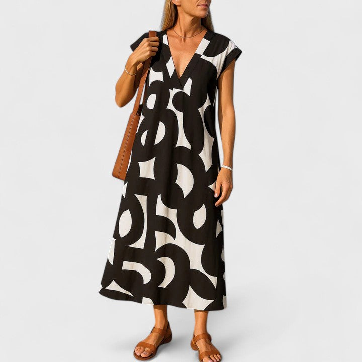 Women's Flowing V-Neck Dress - Lightweight & Flattering