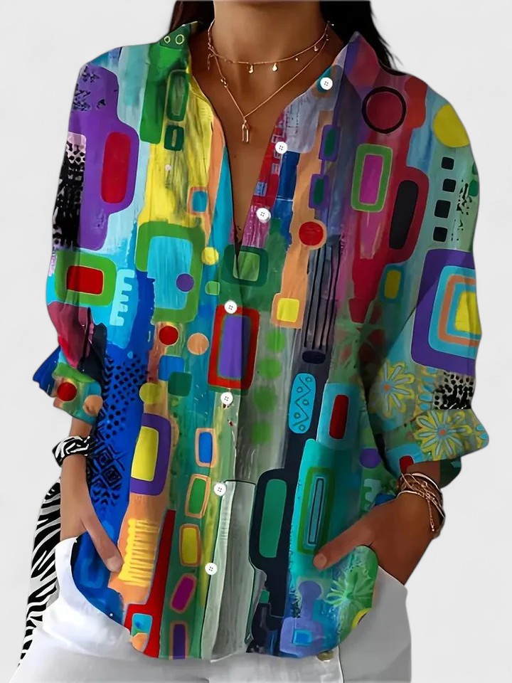Women's Elegant Geometric Pattern Blouse - Effortless Style