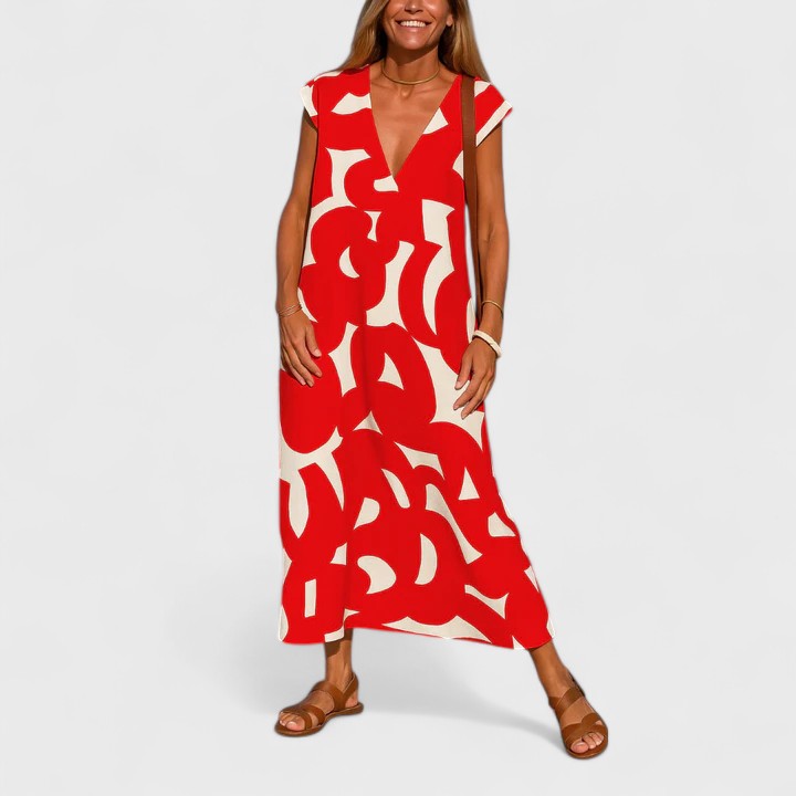 Women's Flowing V-Neck Dress - Lightweight & Flattering