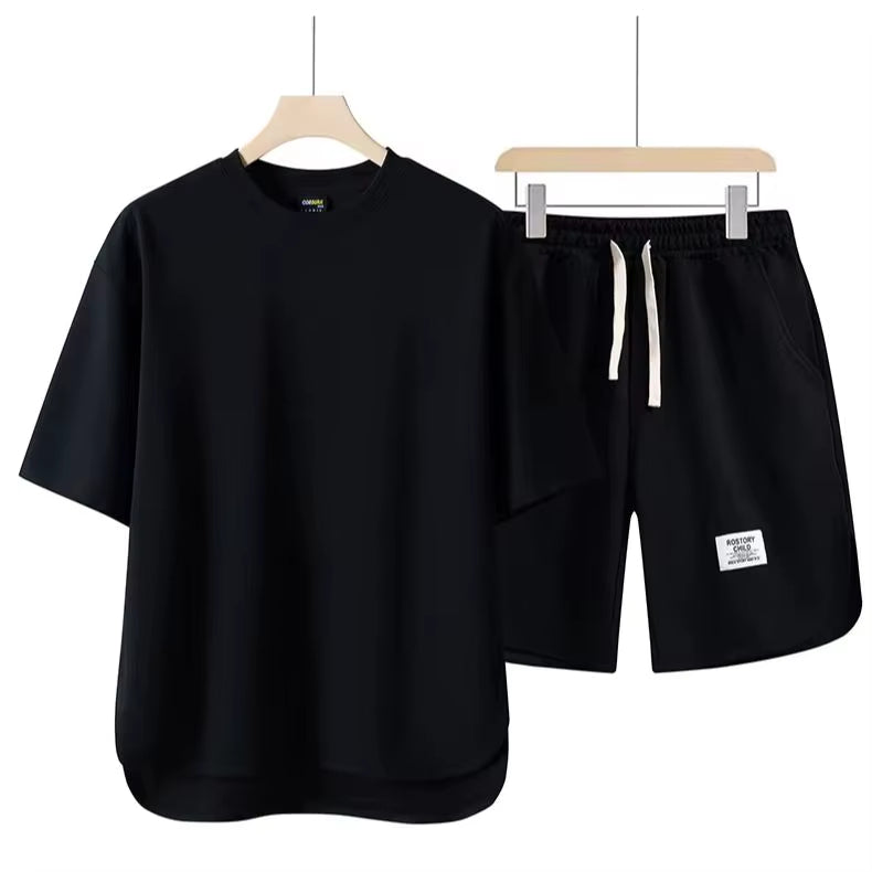 Men's Cotton-Blend Lounge Set – Drop-Shoulder Tee & Shorts Co-ord