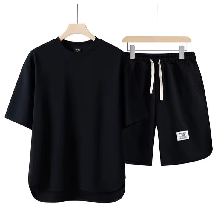 Men's Cotton-Blend Lounge Set – Drop-Shoulder Tee & Shorts Co-ord