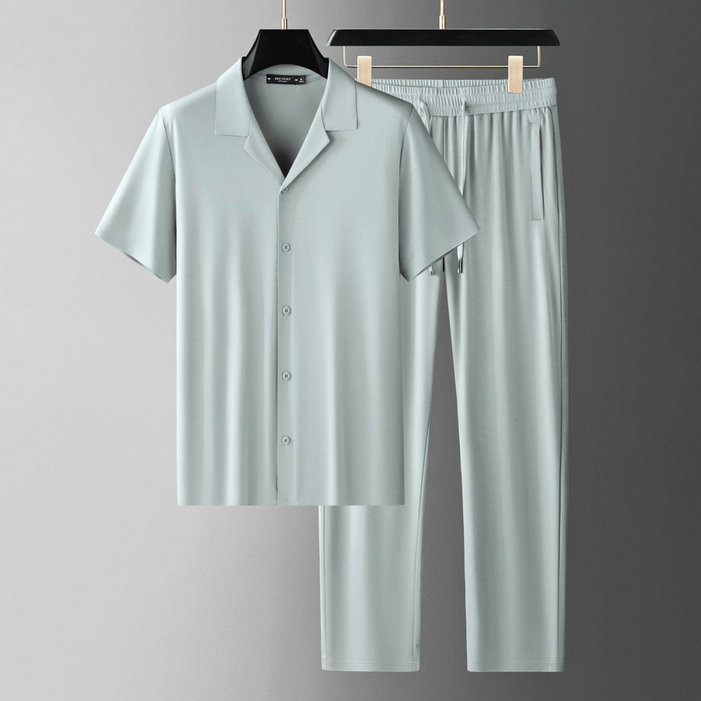 Men's Two-Piece Lounge Set – Camp Collar Shirt and Trousers