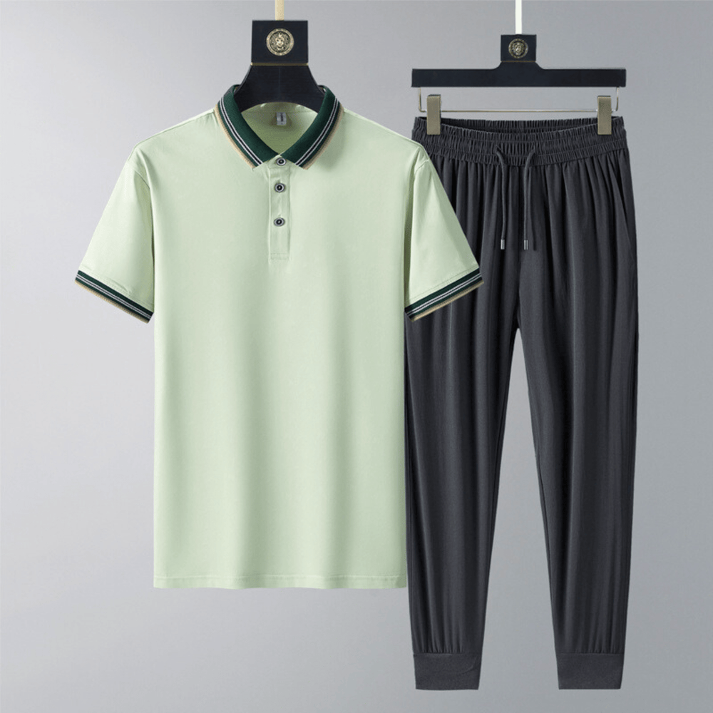 Men's Polo Lounge Set – Tipped Collar Top and Trousers