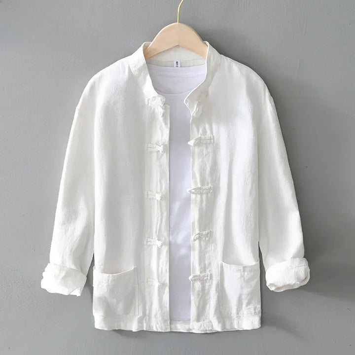 Men's Linen Mandarin Collar Shirt – Cotton-Linen Summer Shirt