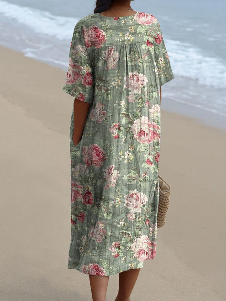 Women's Vintage Floral Dress - Romantic & Comfortable for Sunny Days