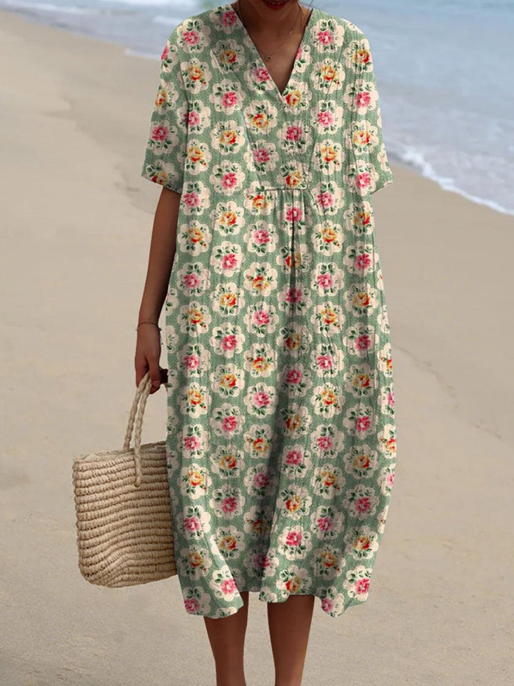 Women's V-Neck Floral Dress - Fresh and Playful for Summer