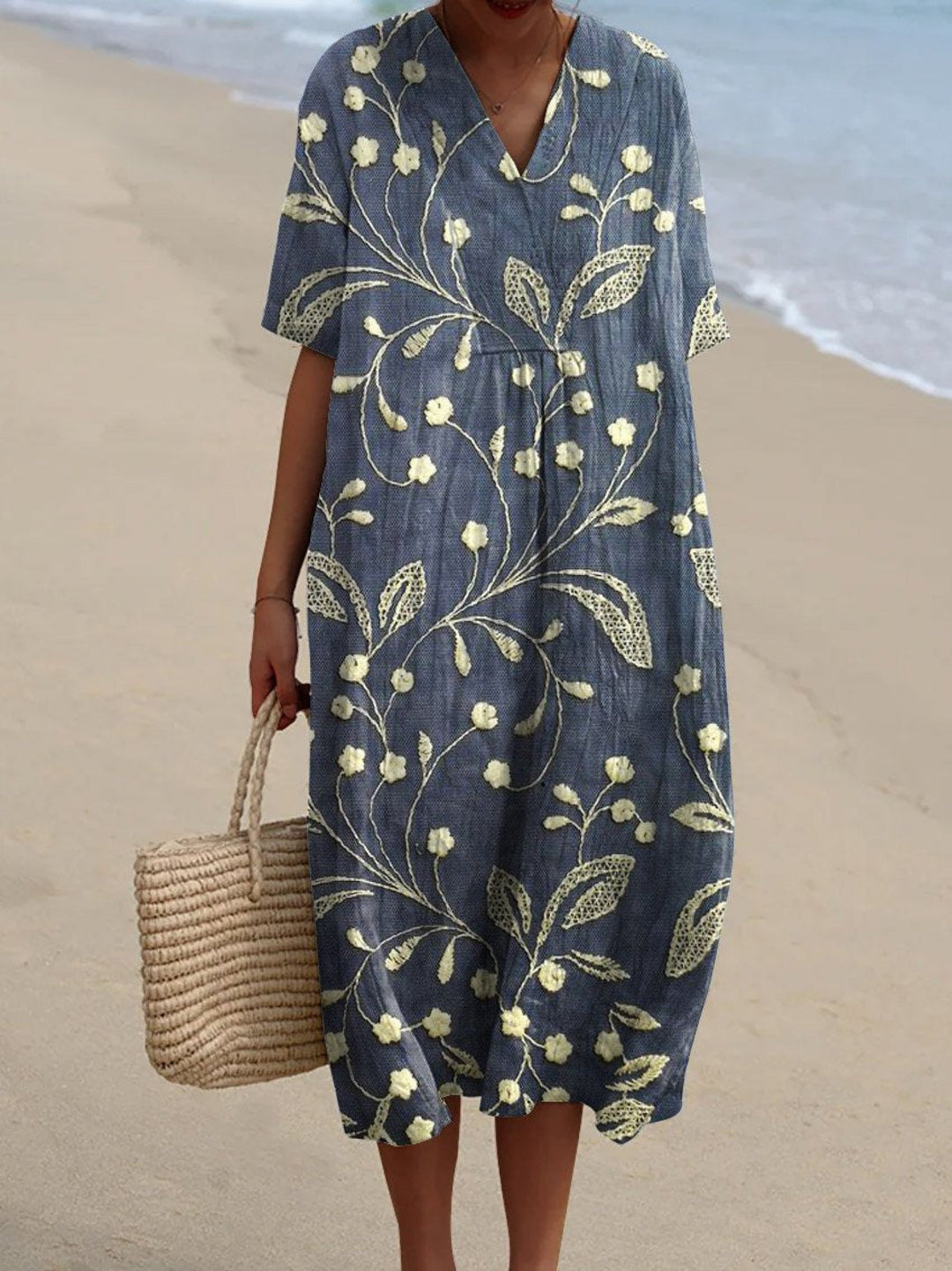 Women's Vintage Floral Midi Dress - Elegant & Timeless