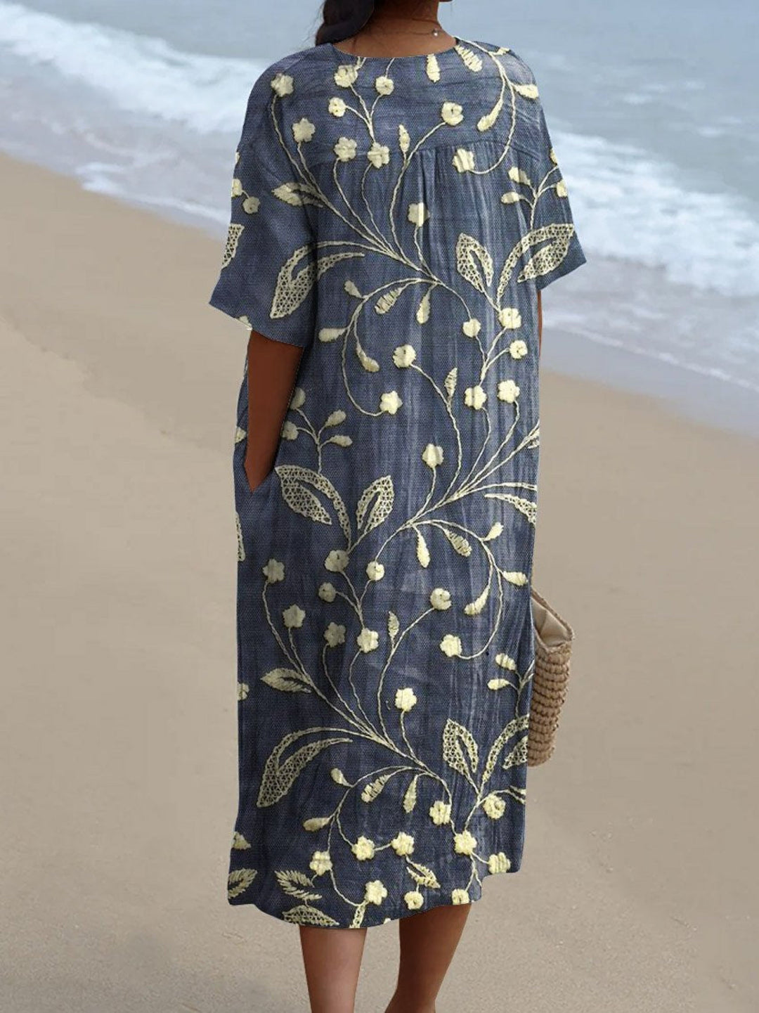 Women's Vintage Floral Midi Dress - Elegant & Timeless
