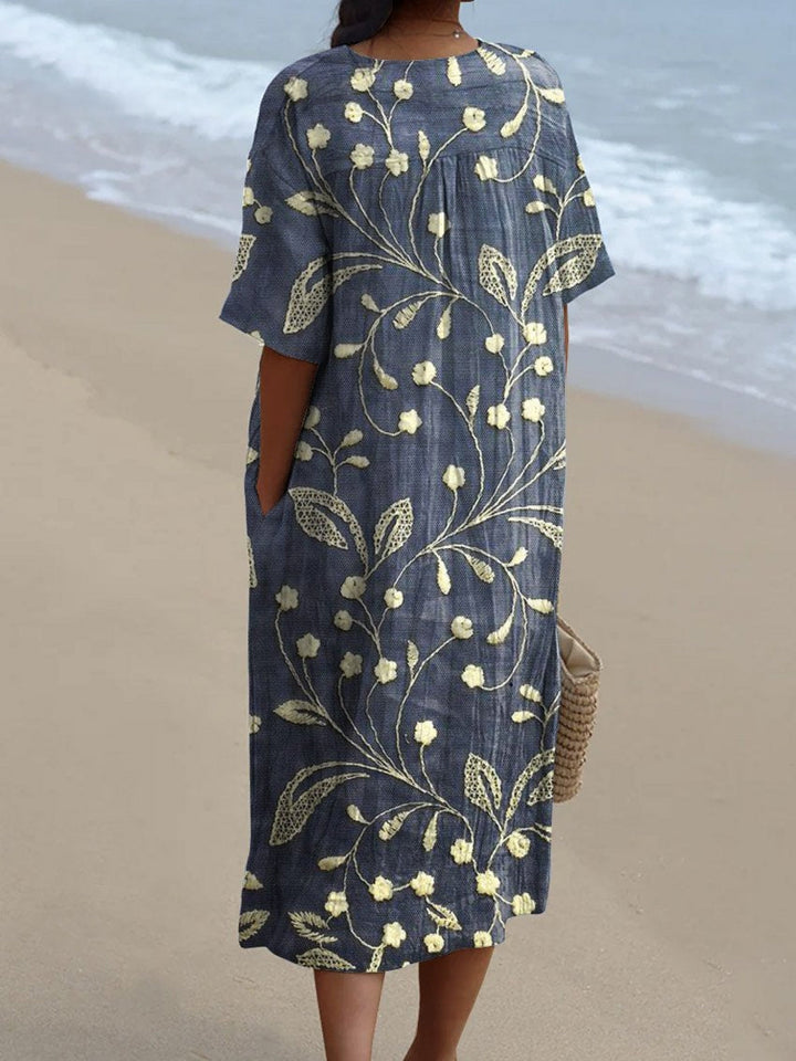 Women's Vintage Floral Midi Dress - Elegant & Timeless