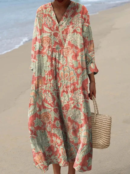 Women's Vintage Floral Dress – Cotton, Pockets, Warm Days