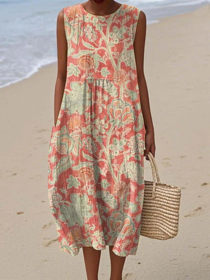 Women's Vintage Floral Dress – Cotton, Pockets, Warm Days