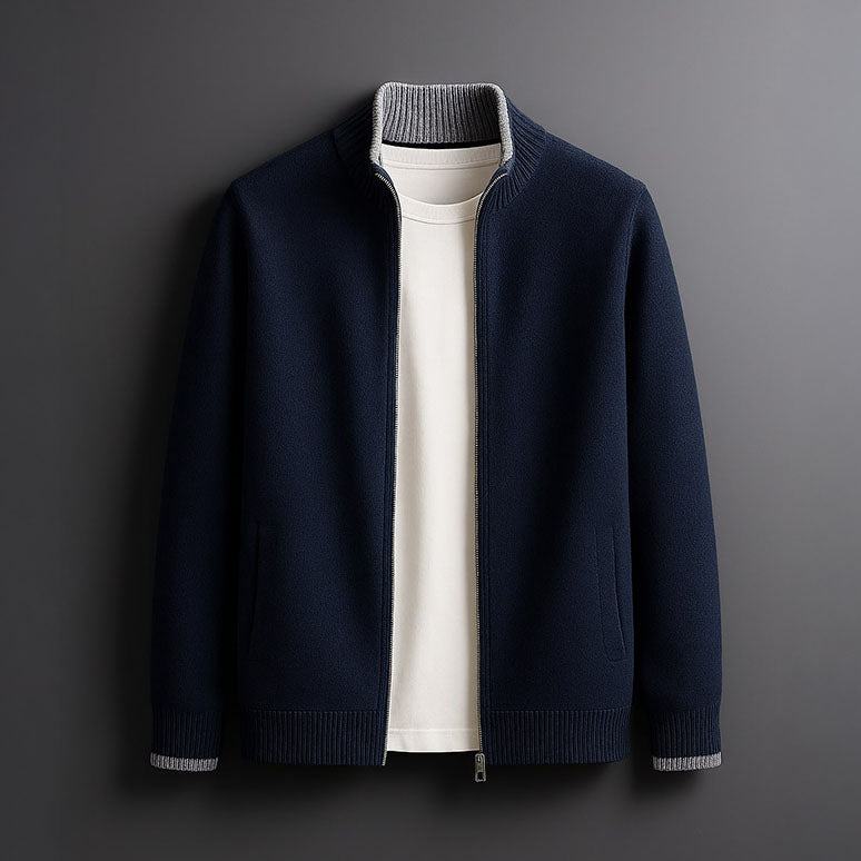 Men's Merino Wool Full-Zip Cardigan - Smart Layering Knit