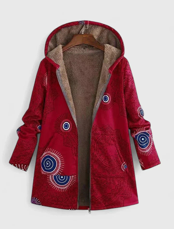 Women's Patterned Hooded Zip-Up Jacket - Cozy Everyday Warmth