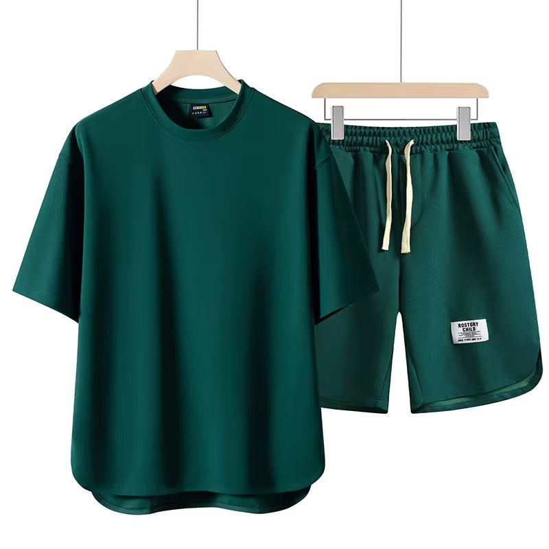 Men's Cotton-Blend Lounge Set – Drop-Shoulder Tee & Shorts Co-ord