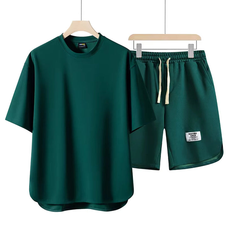 Men's Cotton-Blend Lounge Set – Drop-Shoulder Tee & Shorts Co-ord