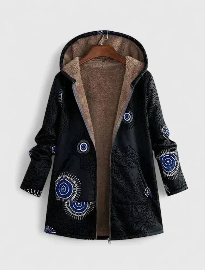 Women's Patterned Hooded Zip-Up Jacket - Cozy Everyday Warmth