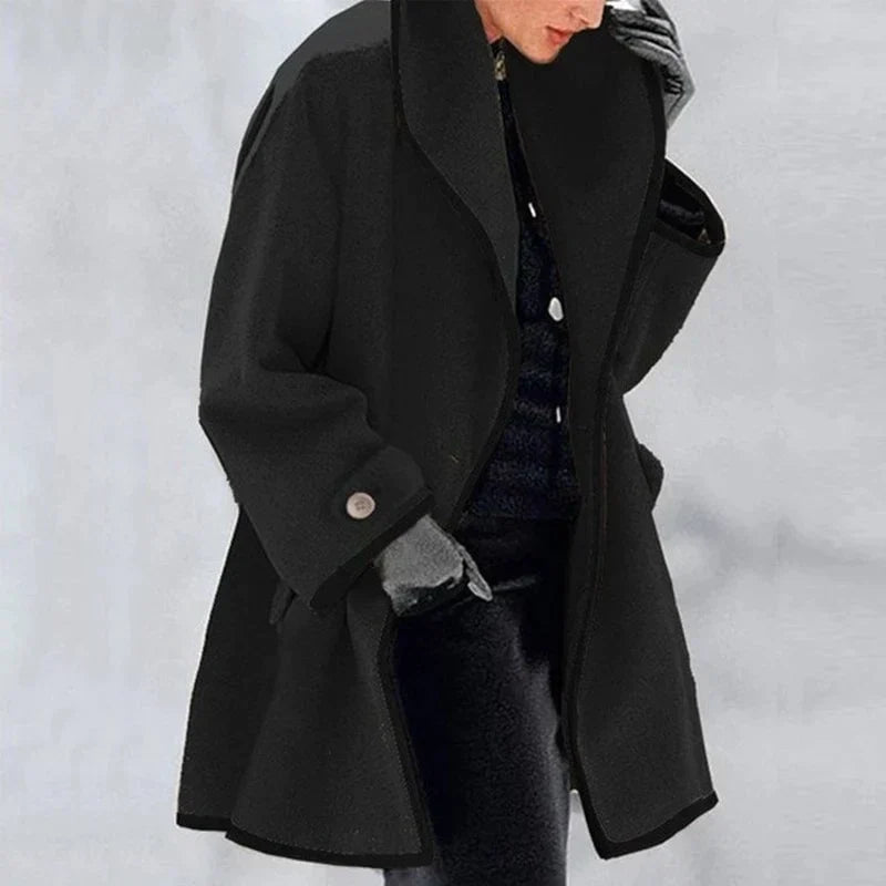 Women's Double-Breasted Cotton Blend Coat - Warm & Elegant